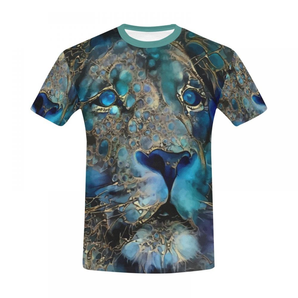 Men's Digital Art Blue Lion Short T-shirt New Zealand