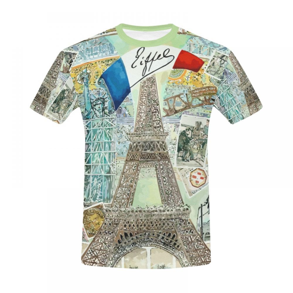 Men's Watercolor Art France Eiffel Tower Short T-shirt New Zealand