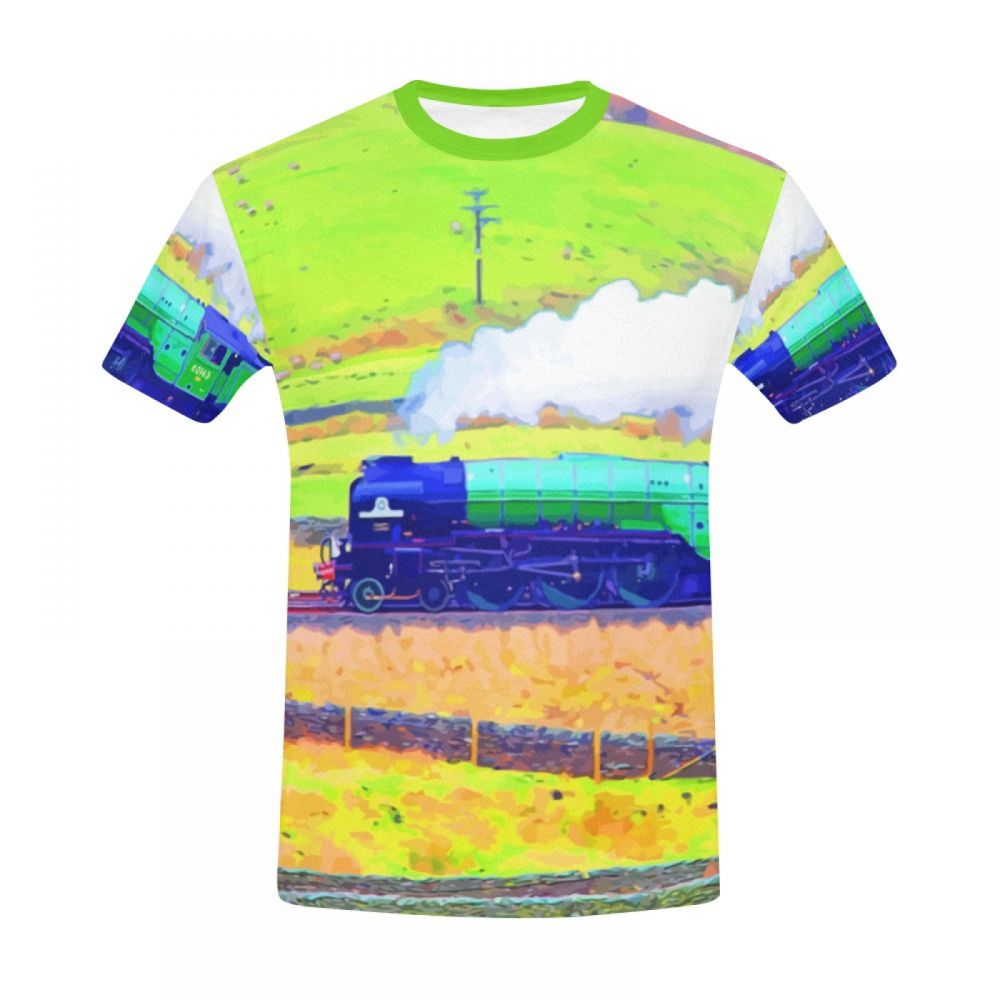 Men's Landscape Art Train Pastoral Short T-shirt New Zealand