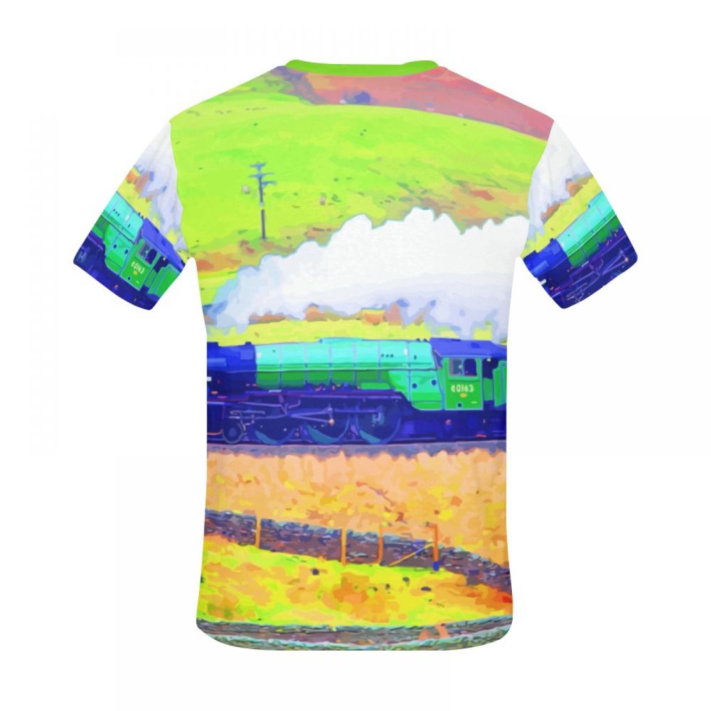 Men's Landscape Art Train Pastoral Short T-shirt New Zealand