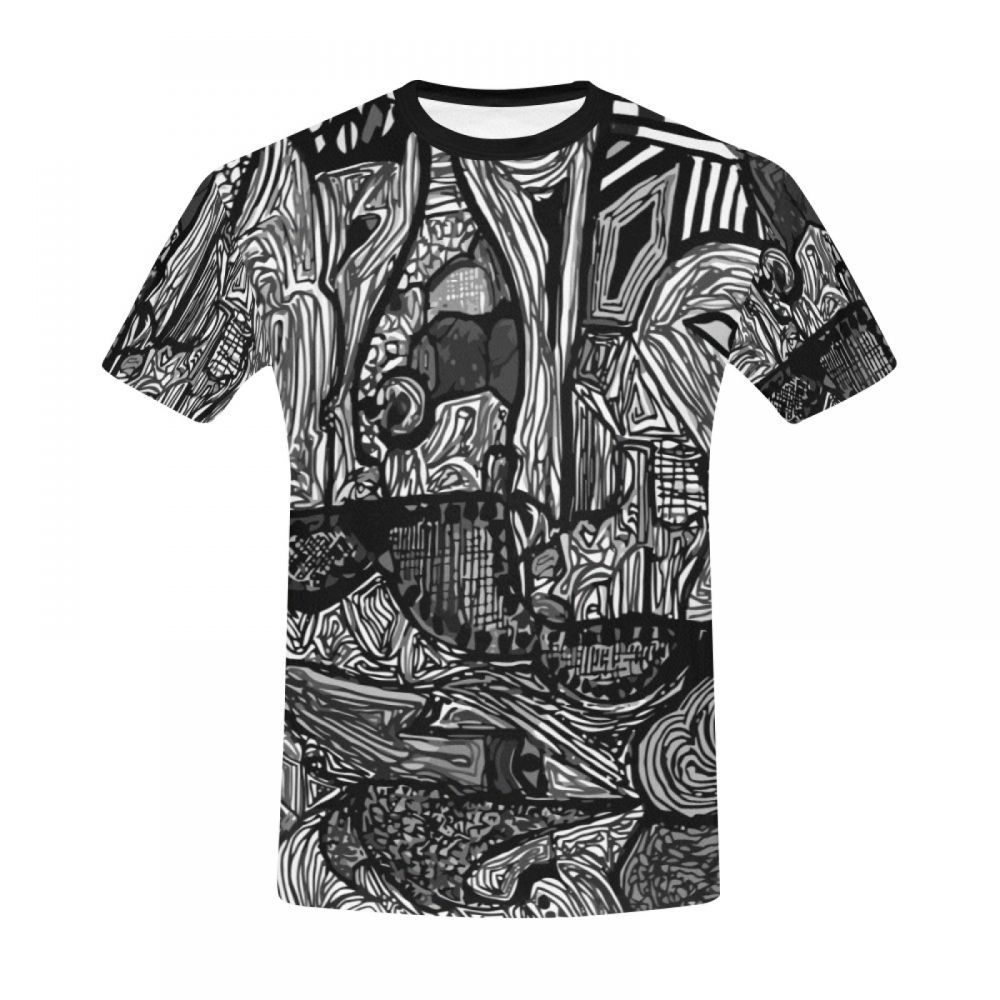 Men's Art Black And White World Short T-shirt New Zealand