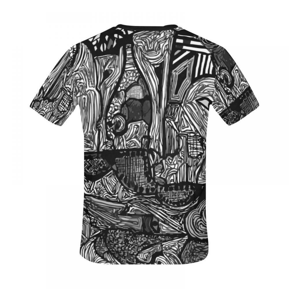 Men's Art Black And White World Short T-shirt New Zealand