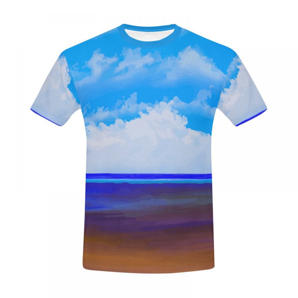 Men's Art Beach Blue Sky Short T-shirt New Zealand