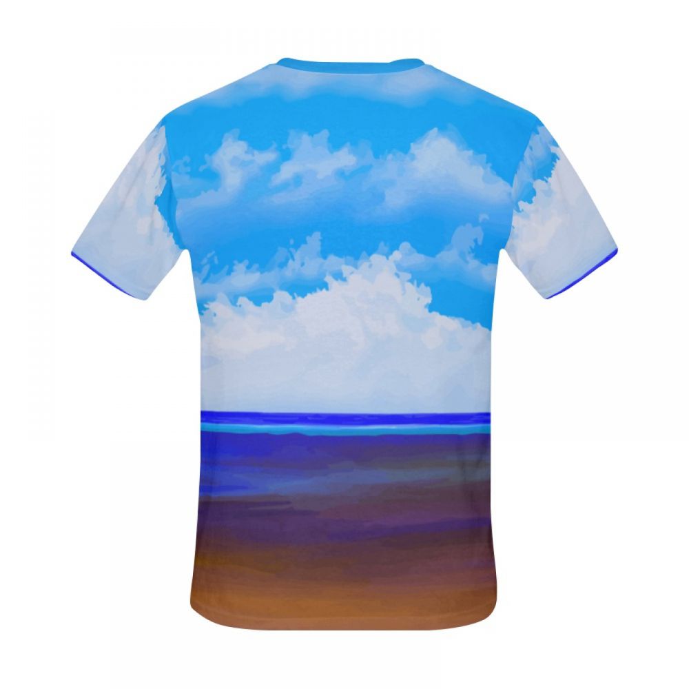 Men's Art Beach Blue Sky Short T-shirt New Zealand