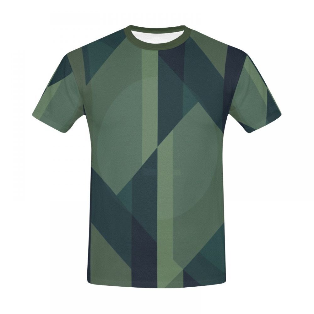 Men's Geometric Art Green Lines Short T-shirt New Zealand