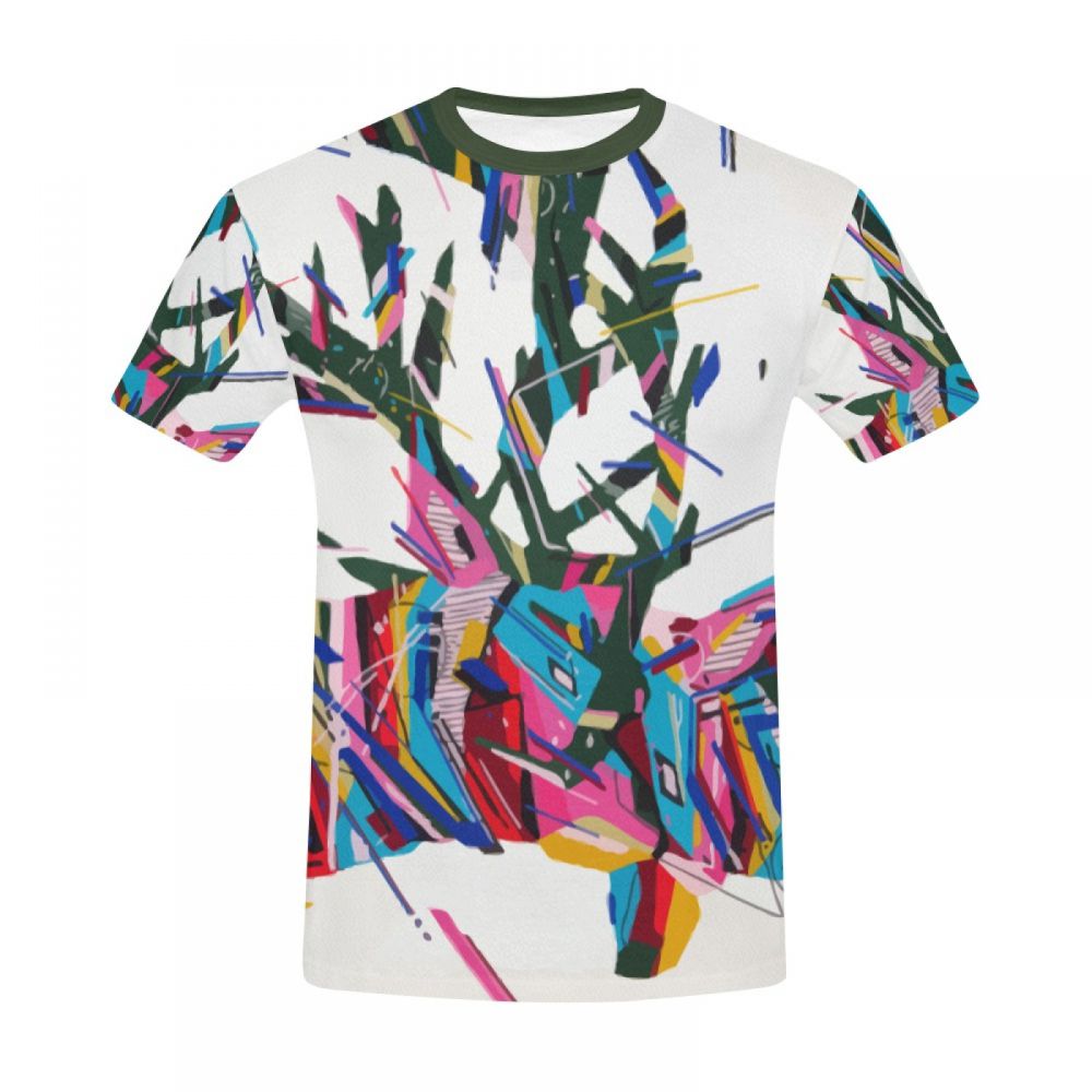 Men's Geometric Animal Art Cerfs Short T-shirt New Zealand