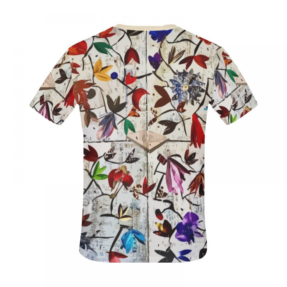 Men's Art Collage Colorful Flowers Short T-shirt New Zealand