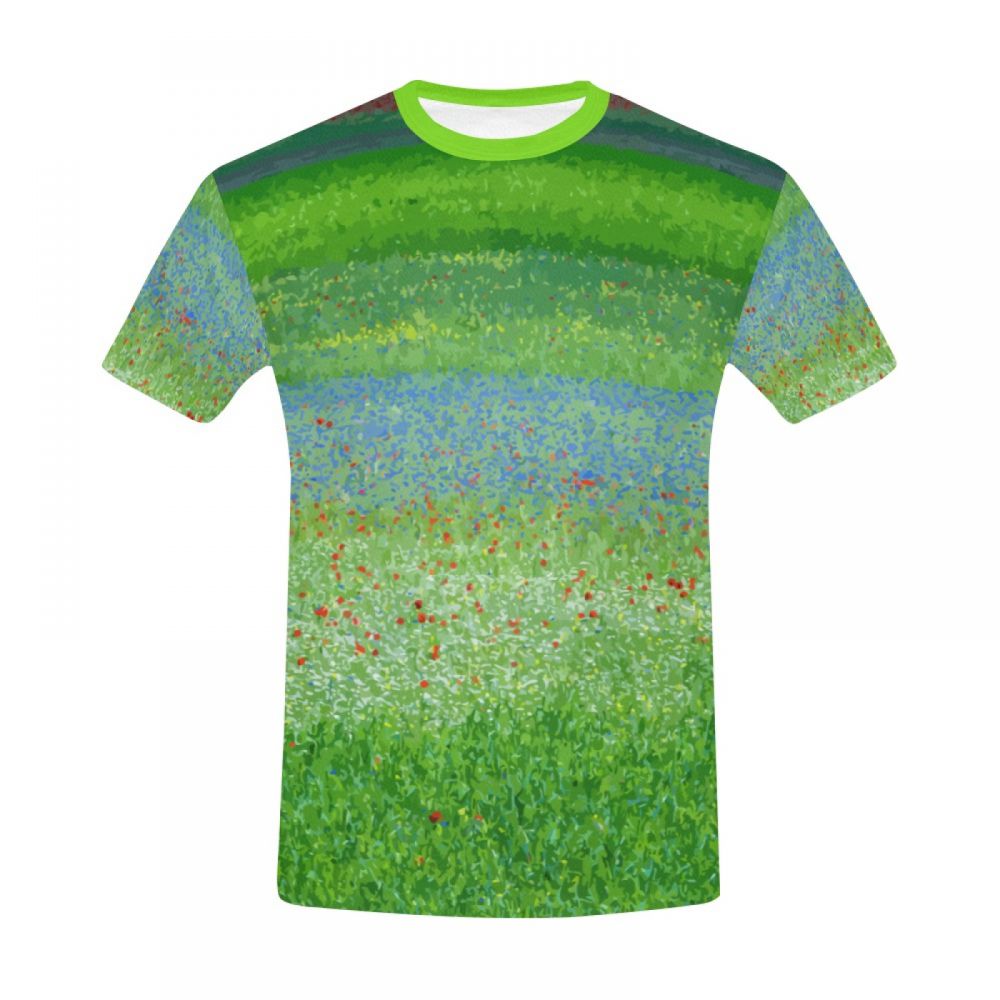 Men's Green Art Countryside Flowers Short T-shirt New Zealand