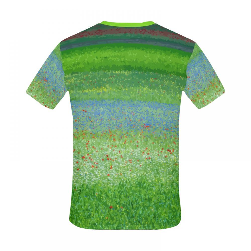 Men's Green Art Countryside Flowers Short T-shirt New Zealand