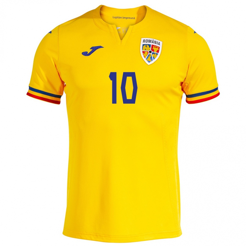 Kids Football Romania Octavian Popescu #10 Yellow Home Jersey 24-26 T-Shirt Nz