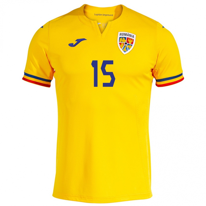 Kids Football Romania Andrei Burcă #15 Yellow Home Jersey 24-26 T-Shirt Nz