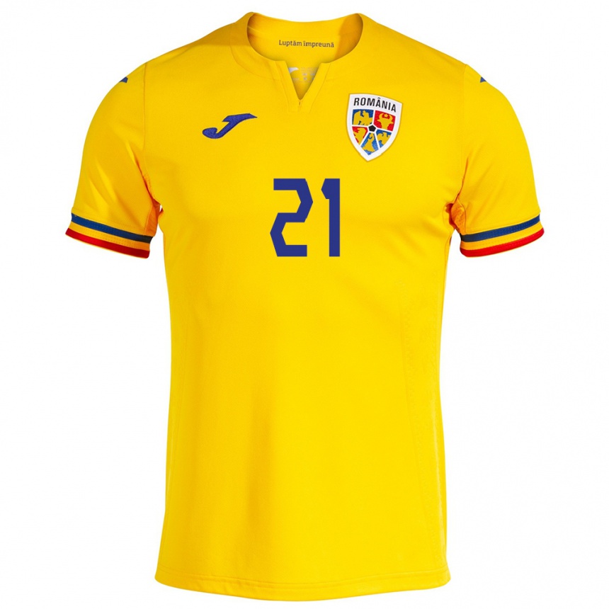 Kids Football Romania Cristian Mihai #21 Yellow Home Jersey 24-26 T-Shirt Nz