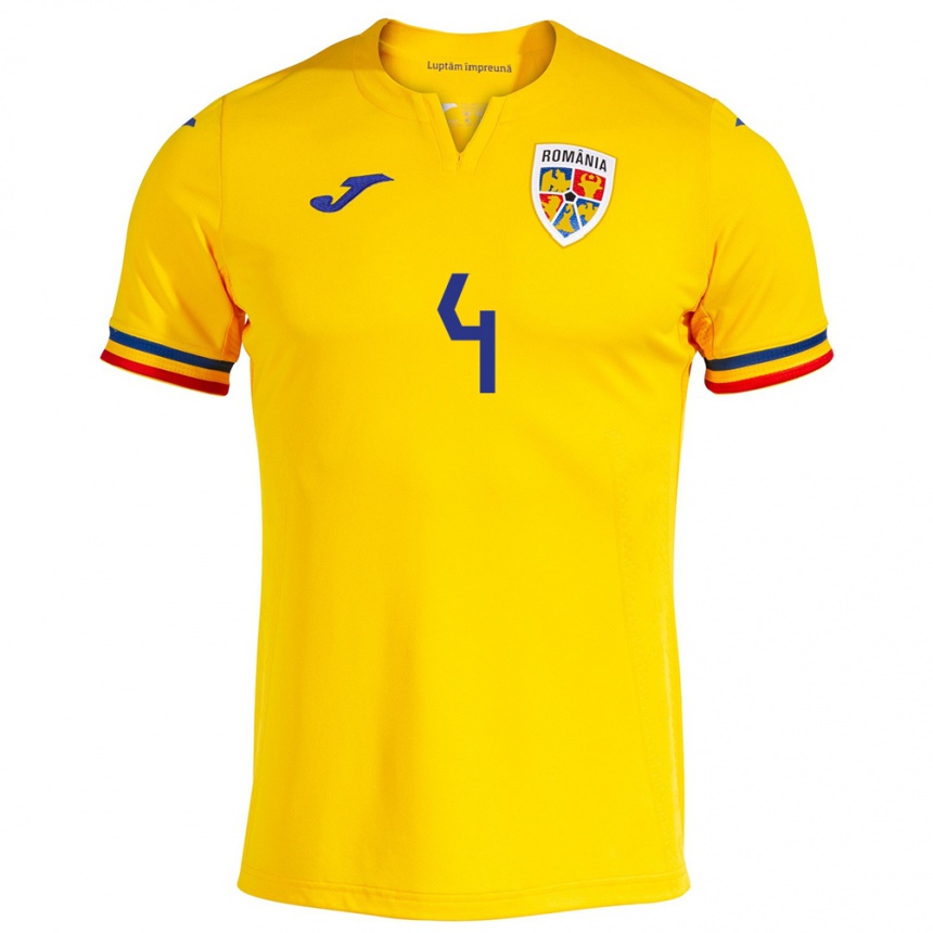 Kids Football Romania Ioana Bortan #4 Yellow Home Jersey 24-26 T-Shirt Nz