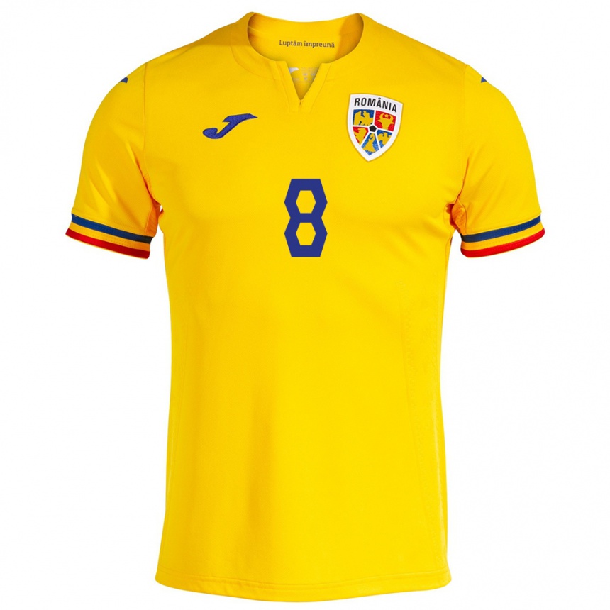 Kids Football Romania Alexandru Cicâldău #8 Yellow Home Jersey 24-26 T-Shirt Nz