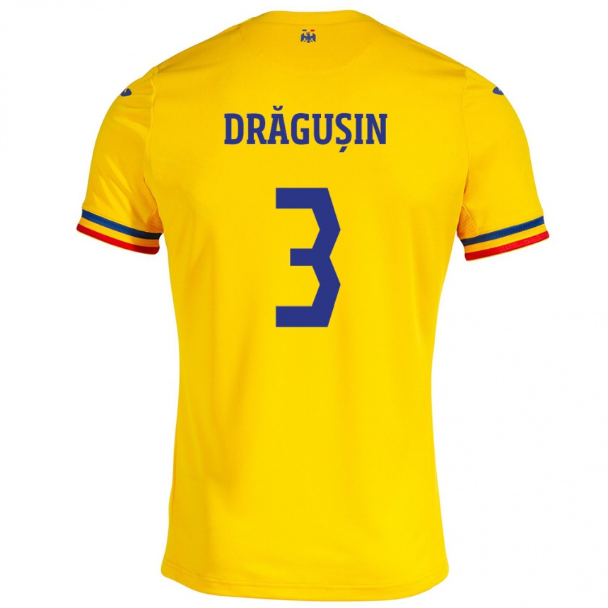 Kids Football Romania Radu Drăgușin #3 Yellow Home Jersey 24-26 T-Shirt Nz