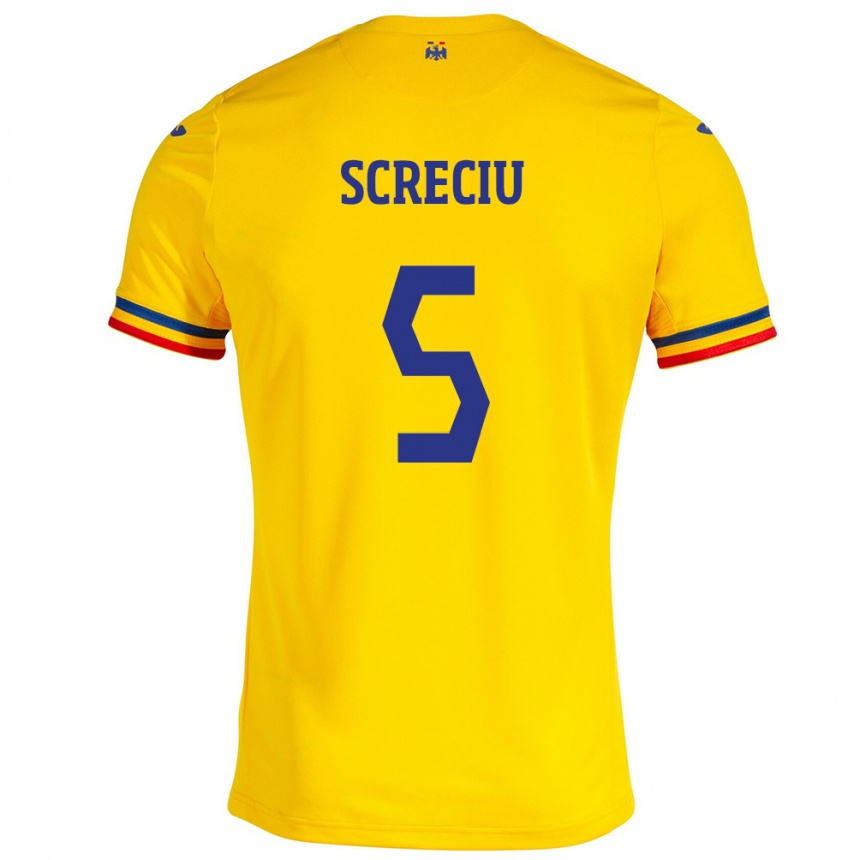 Kids Football Romania Vladimir Screciu #5 Yellow Home Jersey 24-26 T-Shirt Nz