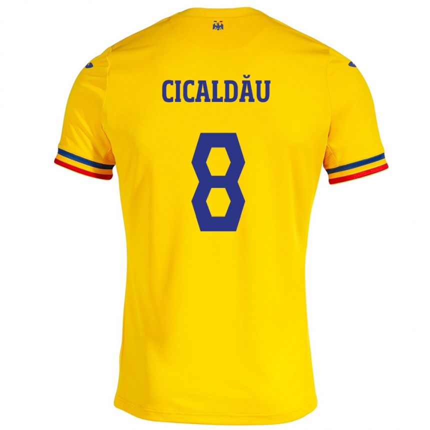 Kids Football Romania Alexandru Cicâldău #8 Yellow Home Jersey 24-26 T-Shirt Nz