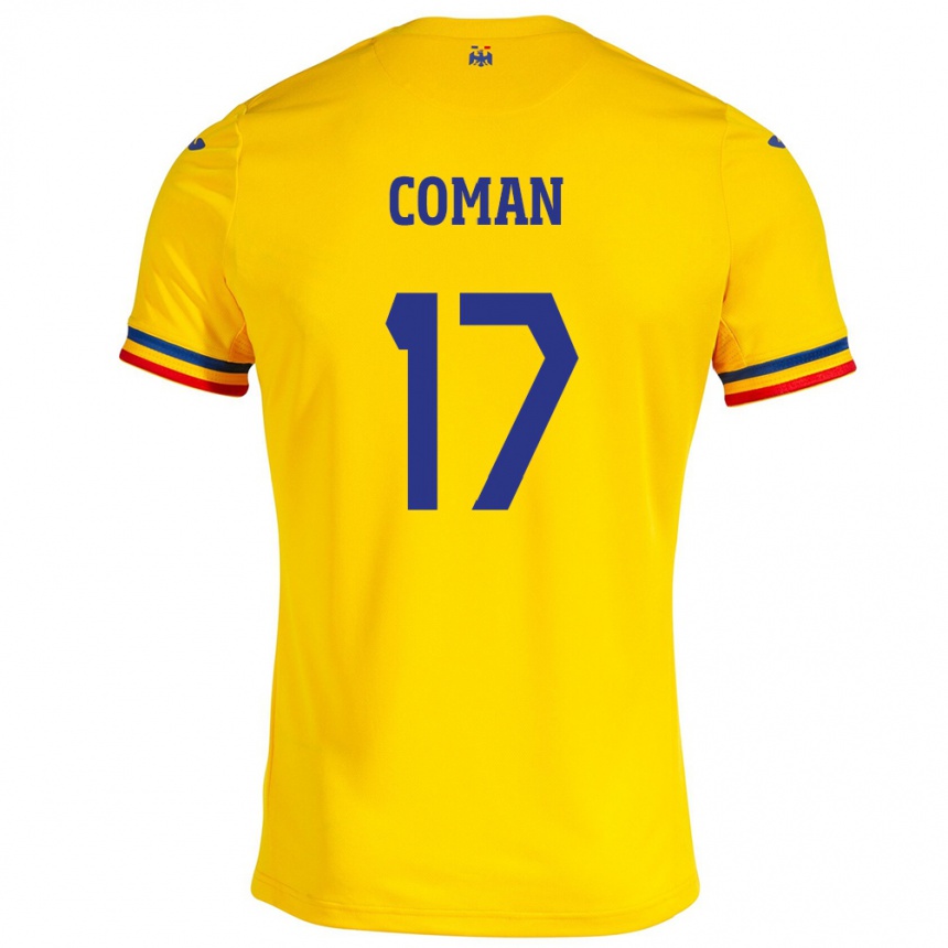 Kids Football Romania Florinel Coman #17 Yellow Home Jersey 24-26 T-Shirt Nz