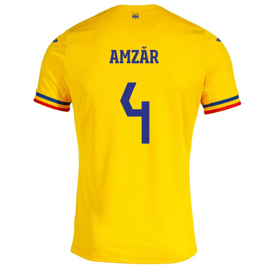 Kids Football Romania Costin Amzăr #4 Yellow Home Jersey 24-26 T-Shirt Nz