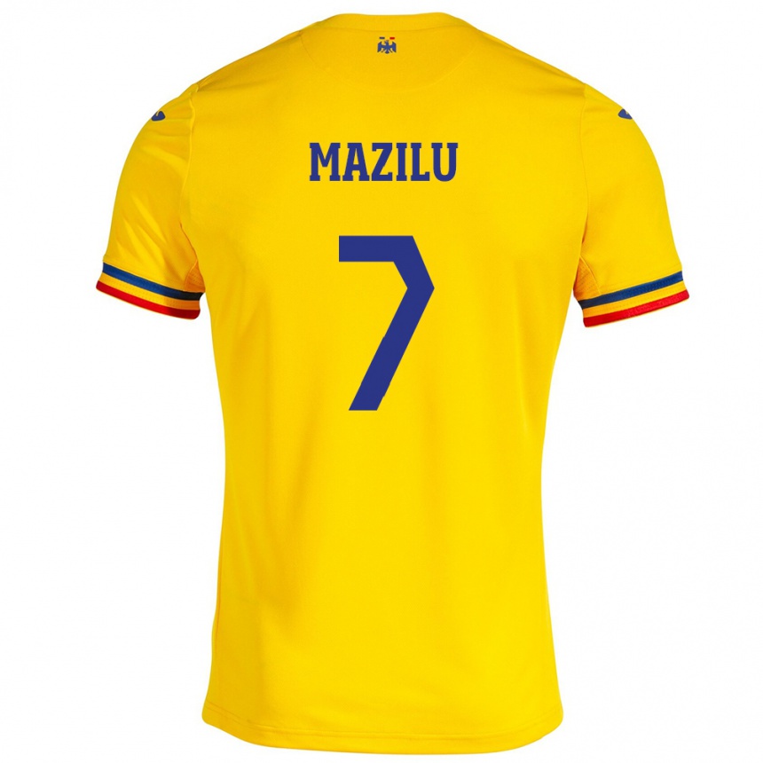 Kids Football Romania Adrian Mazilu #7 Yellow Home Jersey 24-26 T-Shirt Nz