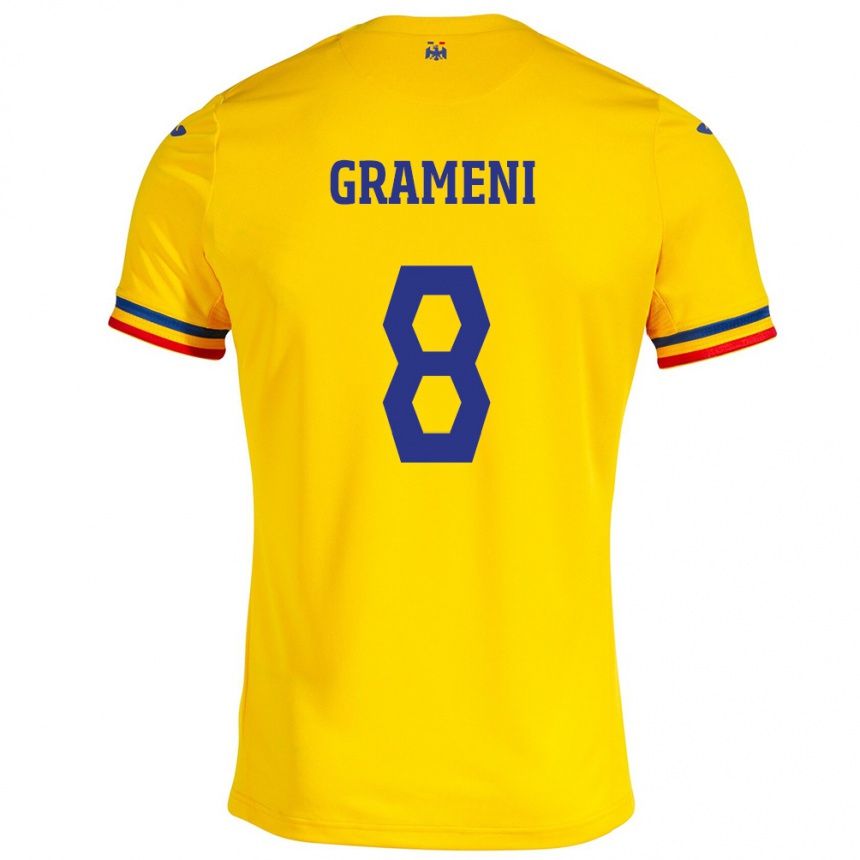 Kids Football Romania Constantin Grameni #8 Yellow Home Jersey 24-26 T-Shirt Nz