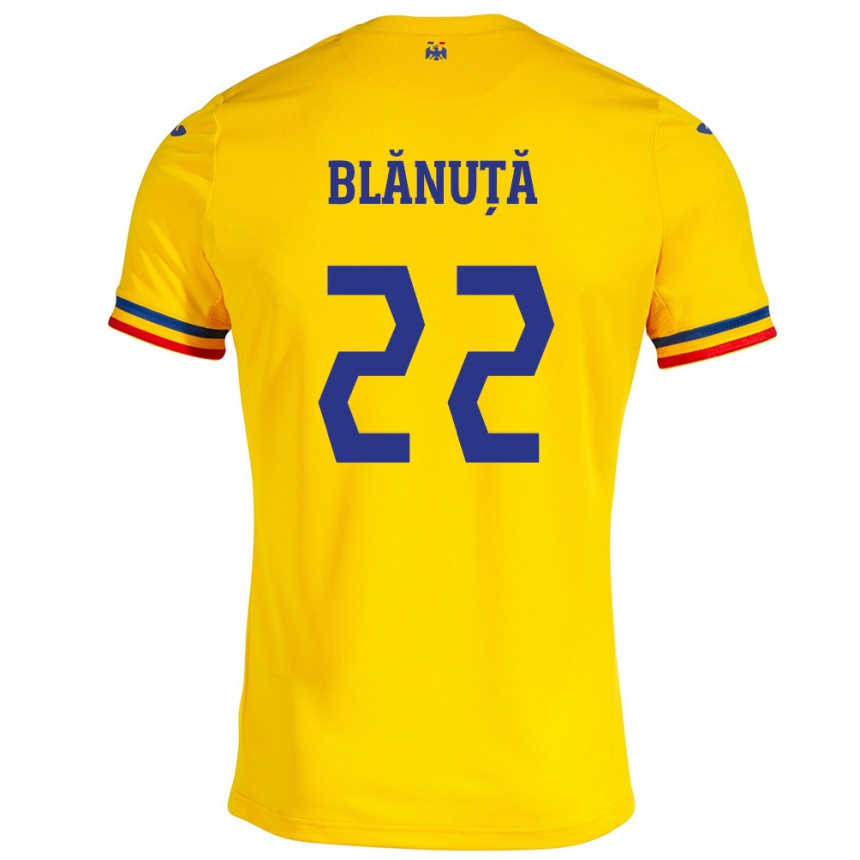 Kids Football Romania Vladislav Blănuță #22 Yellow Home Jersey 24-26 T-Shirt Nz