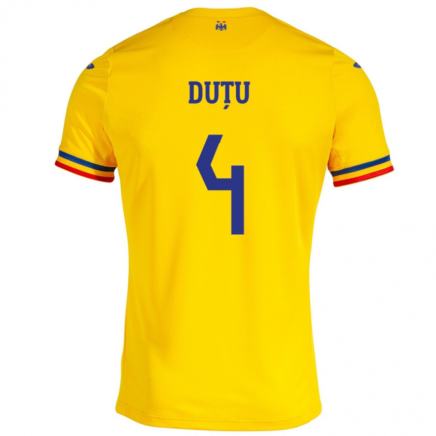 Kids Football Romania Ștefan Duțu #4 Yellow Home Jersey 24-26 T-Shirt Nz