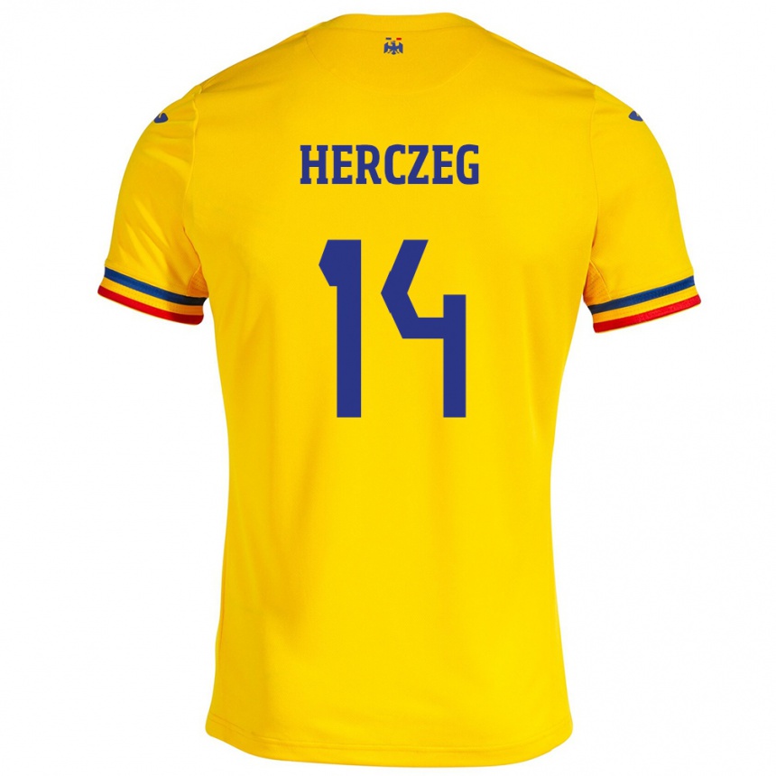 Kids Football Romania Andrea Herczeg #14 Yellow Home Jersey 24-26 T-Shirt Nz