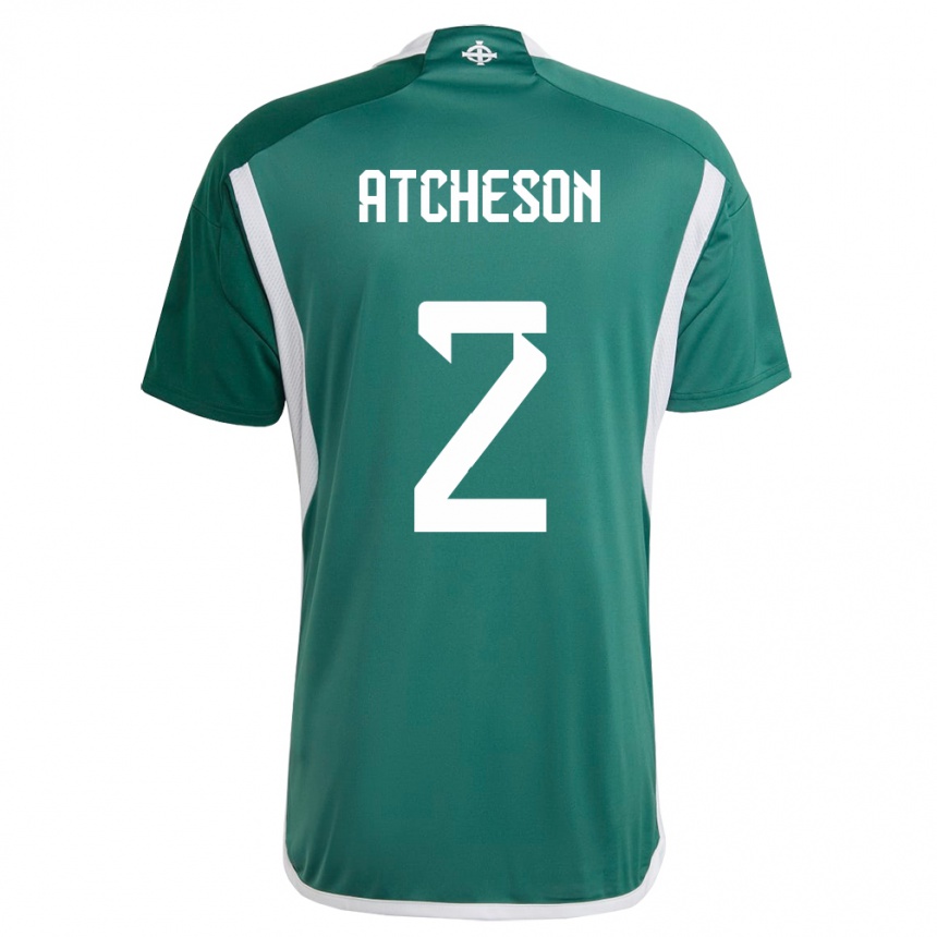 Kids Football Northern Ireland Tom Atcheson #2 Green Home Jersey 24-26 T-Shirt Nz