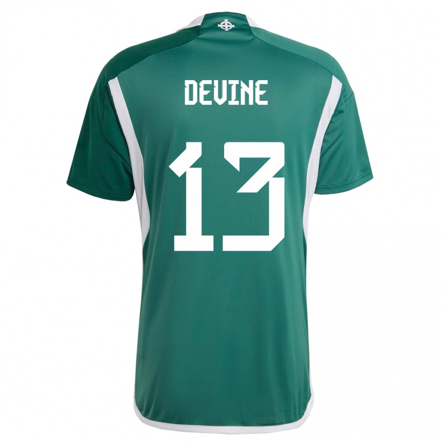 Kids Football Northern Ireland Senan Devine #13 Green Home Jersey 24-26 T-Shirt Nz