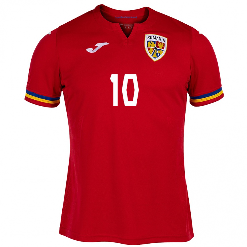 Kids Football Romania Octavian Popescu #10 Red Away Jersey 24-26 T-Shirt Nz