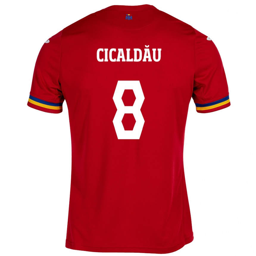 Kids Football Romania Alexandru Cicâldău #8 Red Away Jersey 24-26 T-Shirt Nz