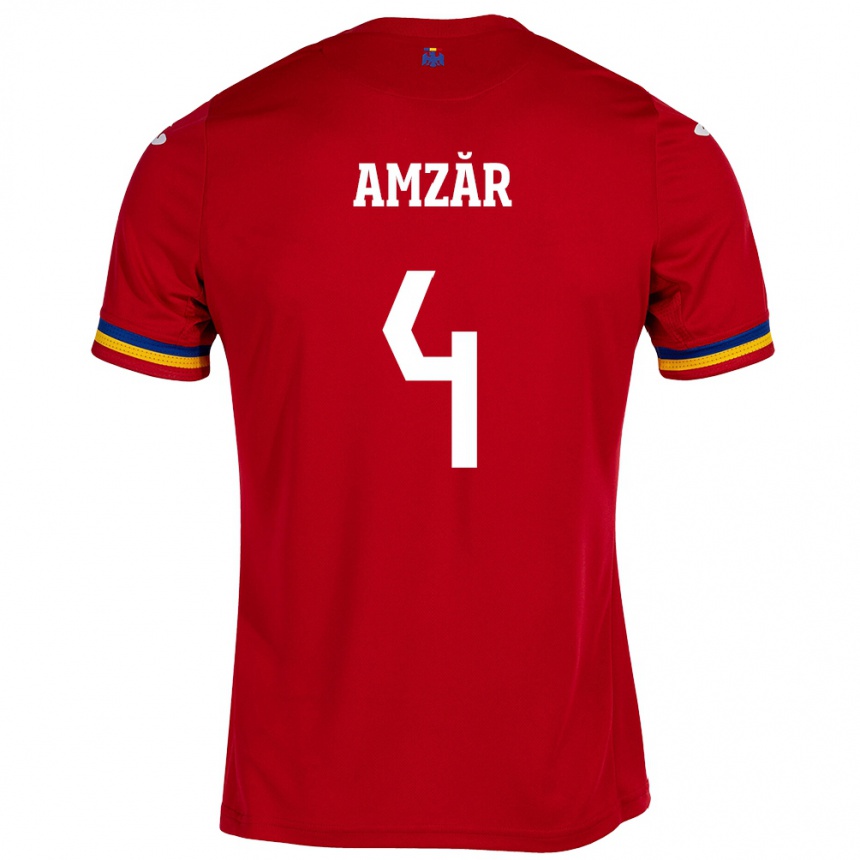 Kids Football Romania Costin Amzăr #4 Red Away Jersey 24-26 T-Shirt Nz