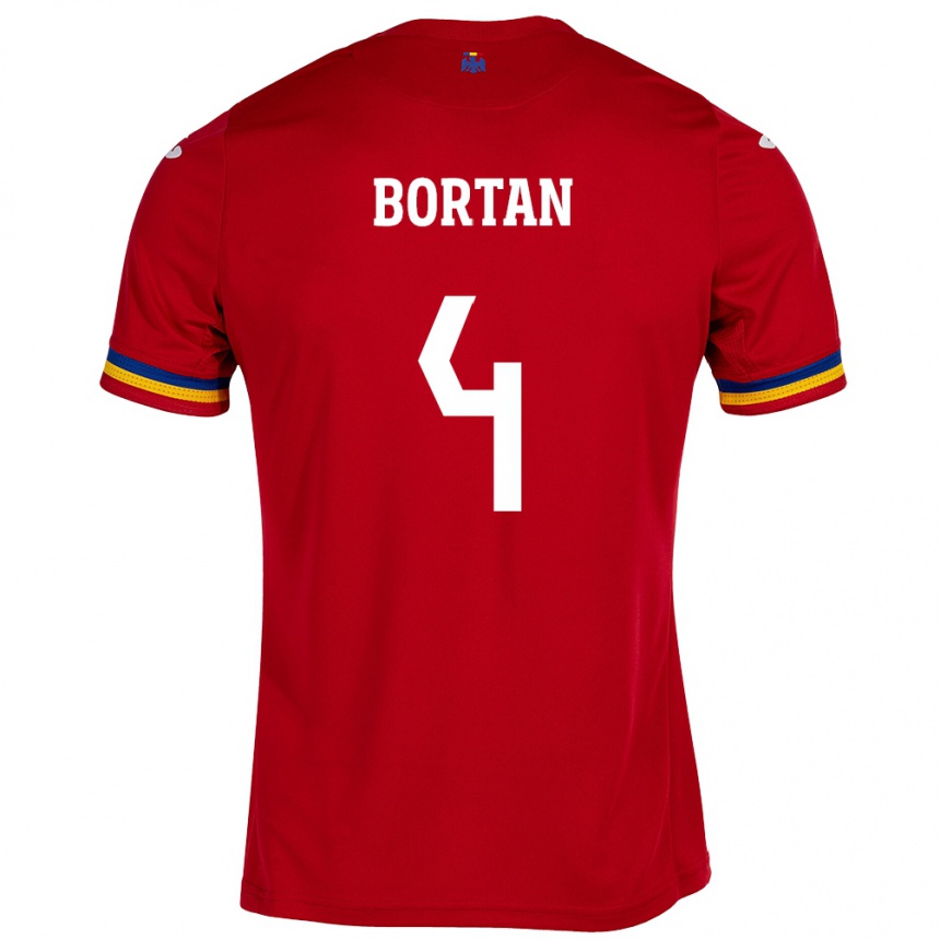 Kids Football Romania Ioana Bortan #4 Red Away Jersey 24-26 T-Shirt Nz