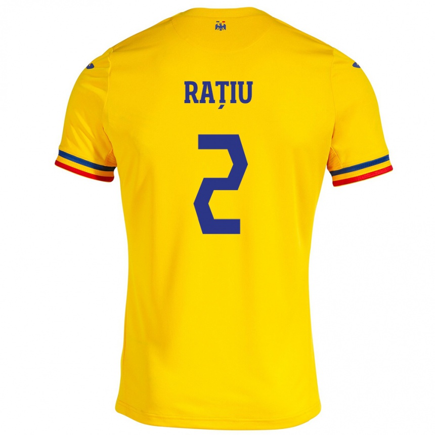 Men Football Romania Andrei Rațiu #2 Yellow Home Jersey 24-26 T-Shirt Nz