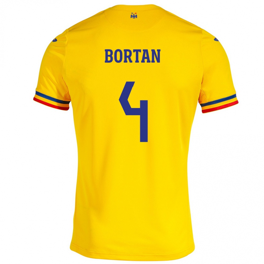 Men Football Romania Ioana Bortan #4 Yellow Home Jersey 24-26 T-Shirt Nz