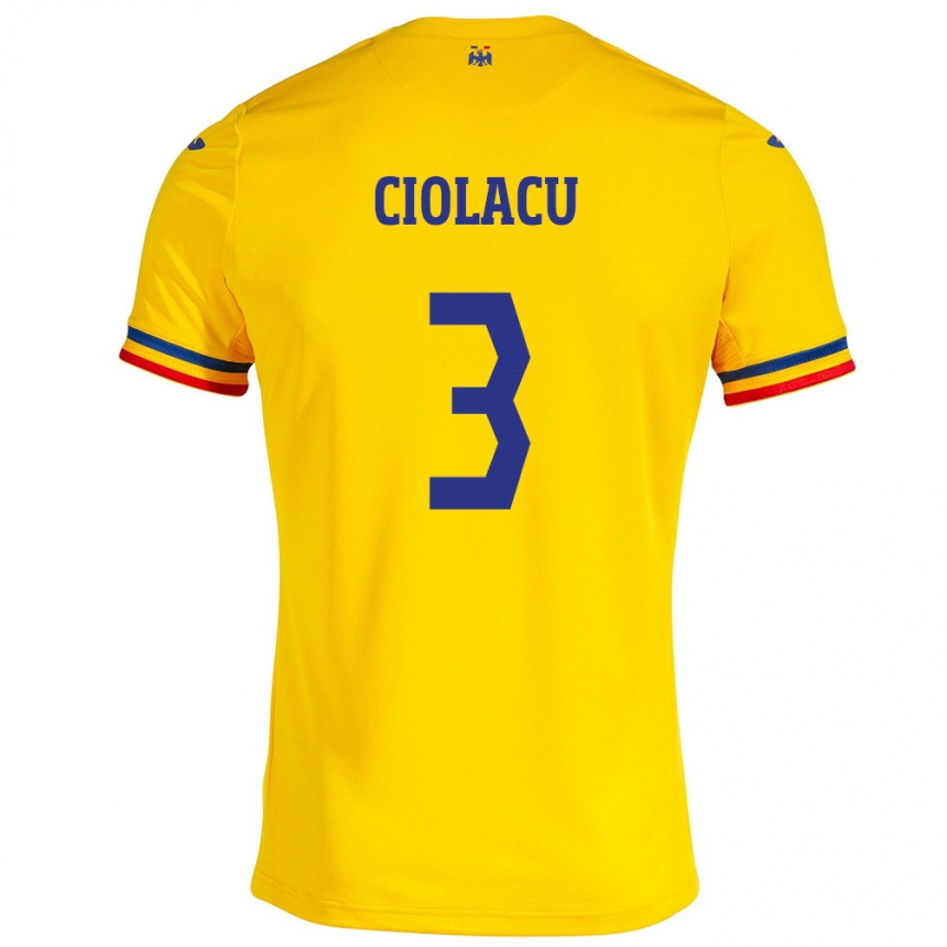 Men Football Romania Mihaela Ciolacu #3 Yellow Home Jersey 24-26 T-Shirt Nz