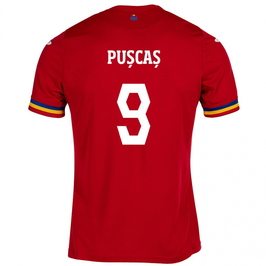 Men Football Romania George Pușcaș #9 Red Away Jersey 24-26 T-Shirt Nz