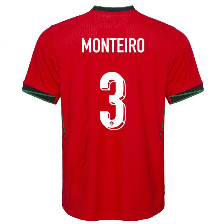 Kids Football Portugal Diogo Monteiro #3 Red Home Jersey 24-26 T-Shirt Nz