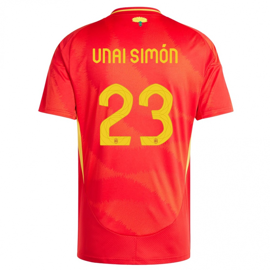 Kids Football Spain Unai Simon #23 Red Home Jersey 24-26 T-Shirt Nz