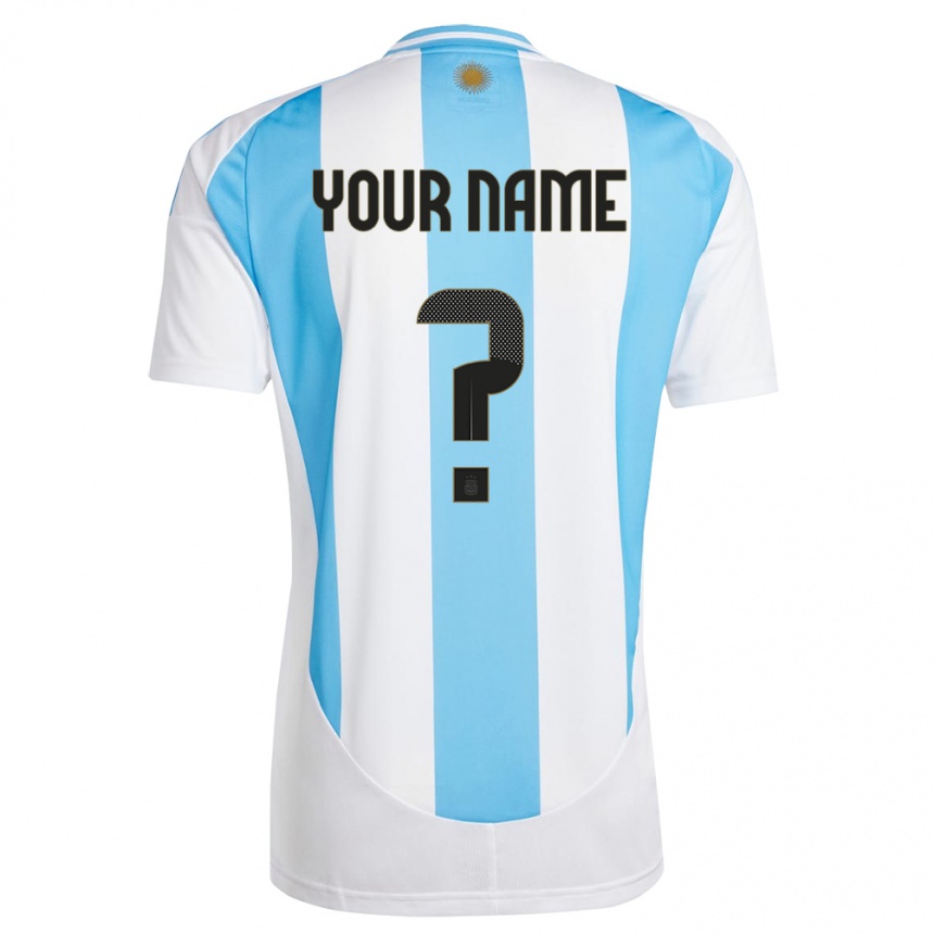 Kids Football Argentina Your Name #0 White Blue Home Jersey 24-26 T-Shirt Nz