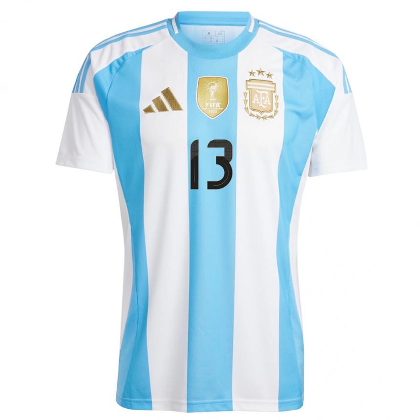 Kids Football Argentina Cristian Romero #13 White Blue Home Jersey 24-26 T-Shirt Nz