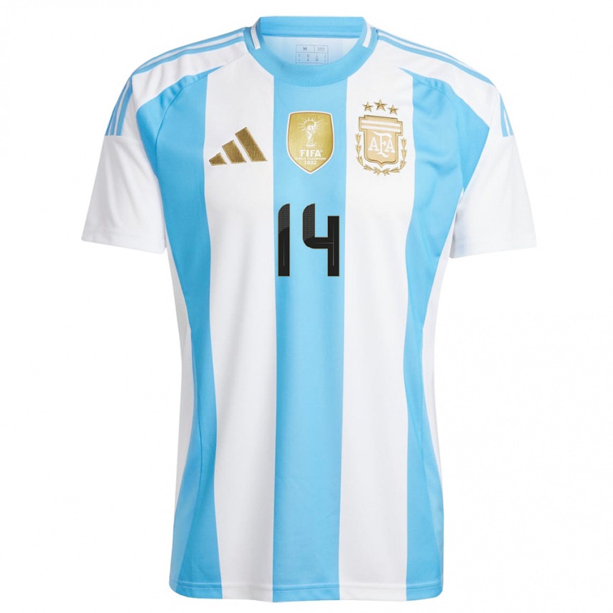 Kids Football Argentina Lautaro Lopez #14 White Blue Home Jersey 24-26 T-Shirt Nz