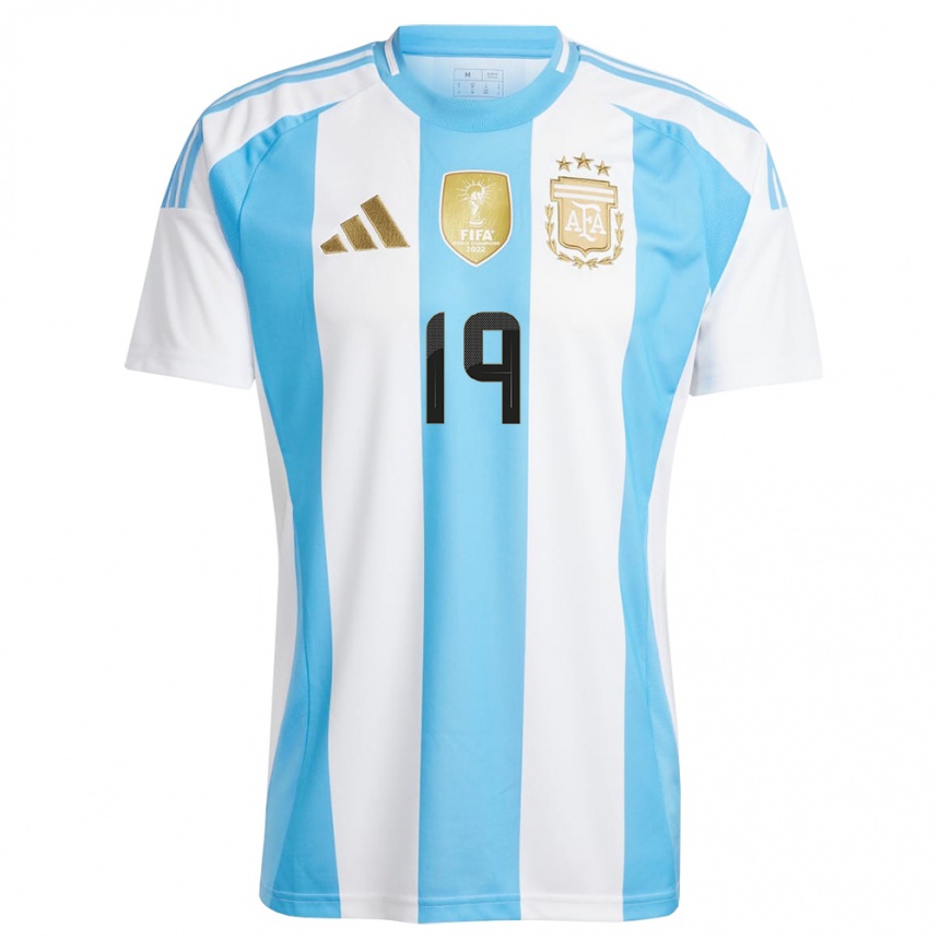 Kids Football Argentina Nicolas Otamendi #19 White Blue Home Jersey 24-26 T-Shirt Nz