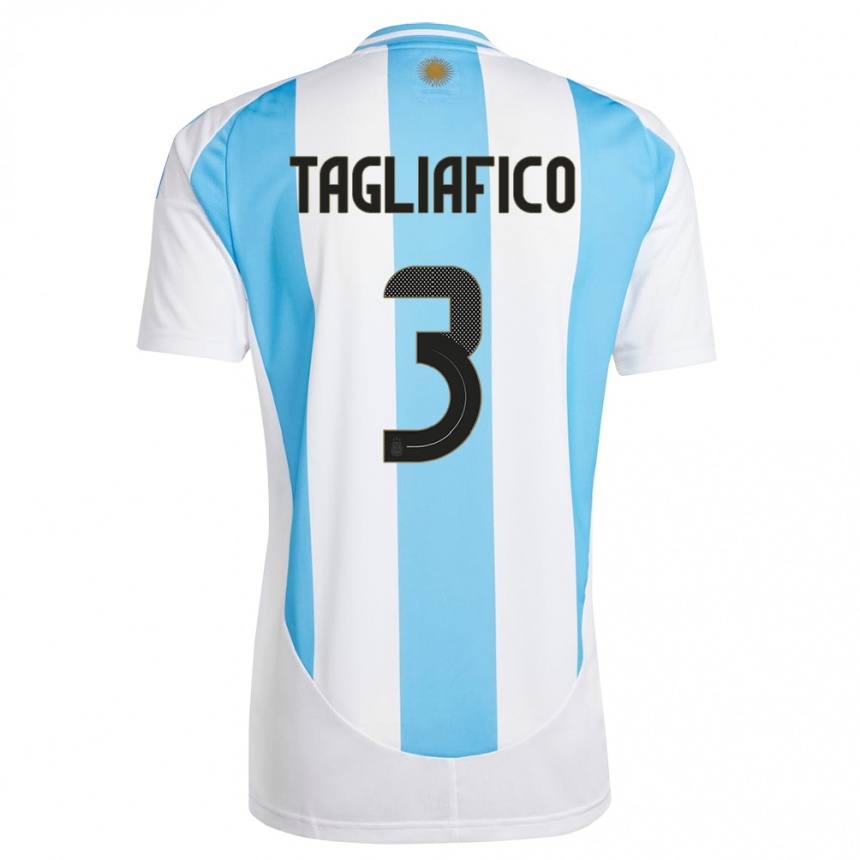 Kids Football Argentina Nicolas Tagliafico #3 White Blue Home Jersey 24-26 T-Shirt Nz