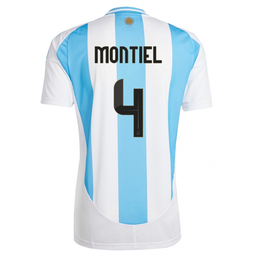 Kids Football Argentina Gonzalo Montiel #4 White Blue Home Jersey 24-26 T-Shirt Nz