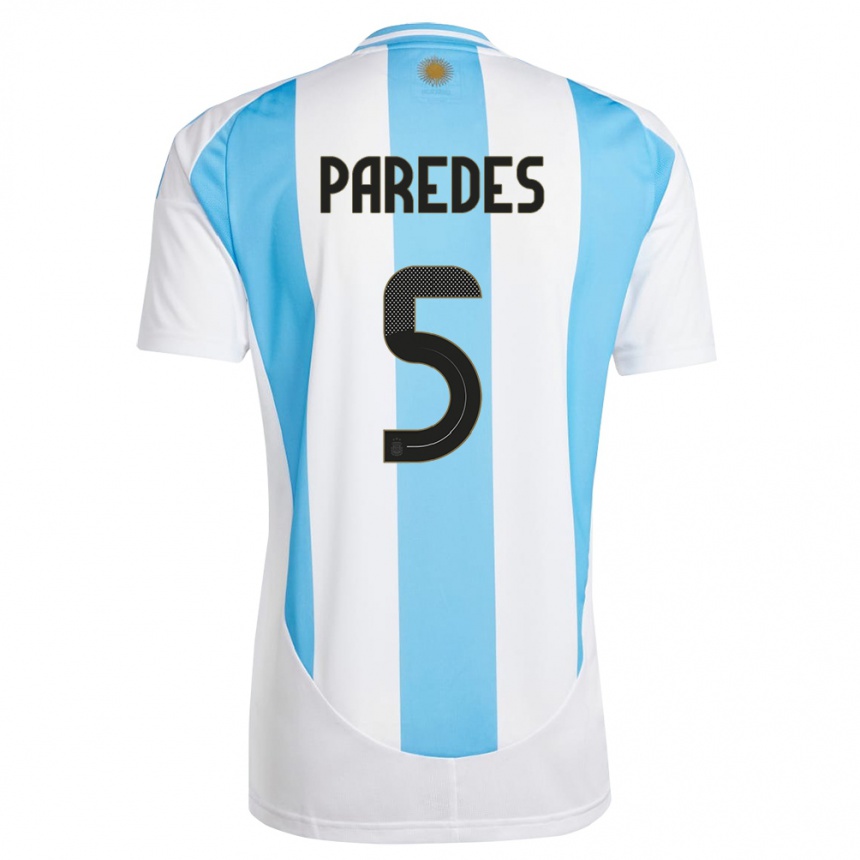 Kids Football Argentina Leandro Paredes #5 White Blue Home Jersey 24-26 T-Shirt Nz