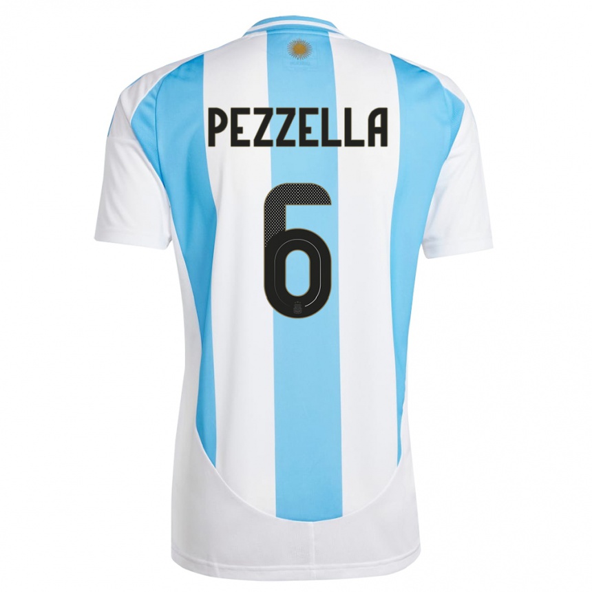 Kids Football Argentina German Pezzella #6 White Blue Home Jersey 24-26 T-Shirt Nz