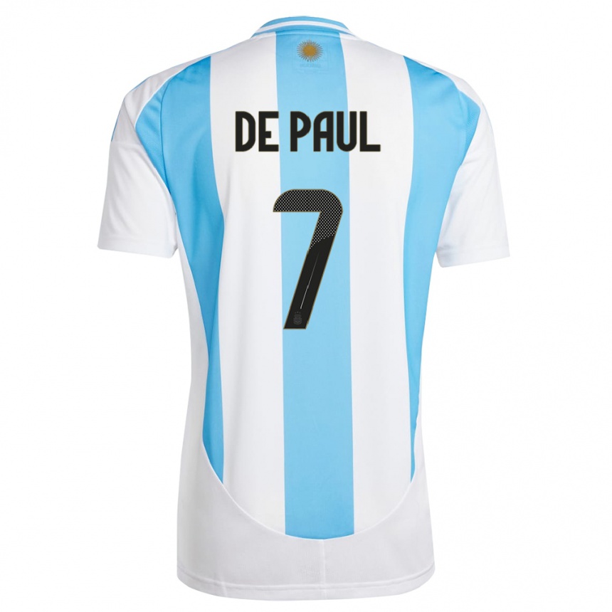 Kids Football Argentina Rodrigo De Paul #7 White Blue Home Jersey 24-26 T-Shirt Nz