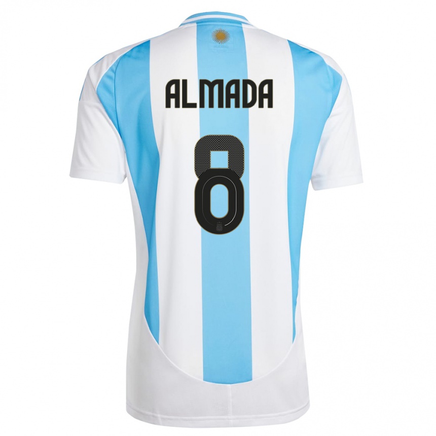 Kids Football Argentina Thiago Almada #8 White Blue Home Jersey 24-26 T-Shirt Nz